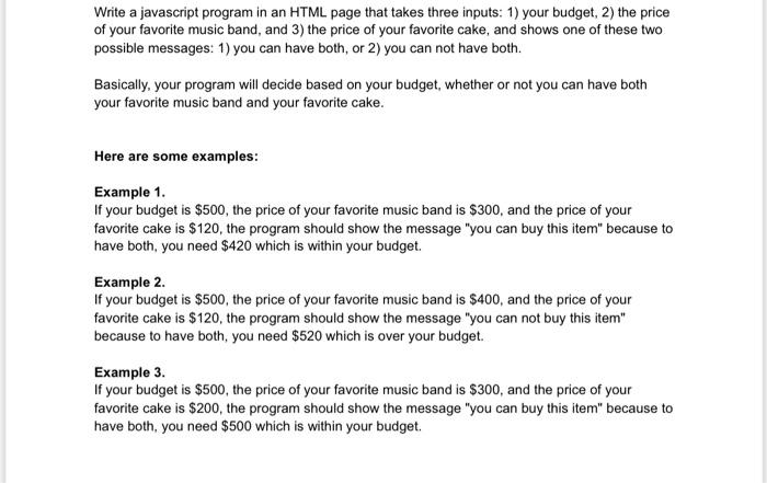  Write a javascript program in an HTML page that takes three