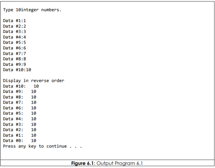  Type 10 integer numbers. Data #1:1 Data #2:2 Data #3:3 Data