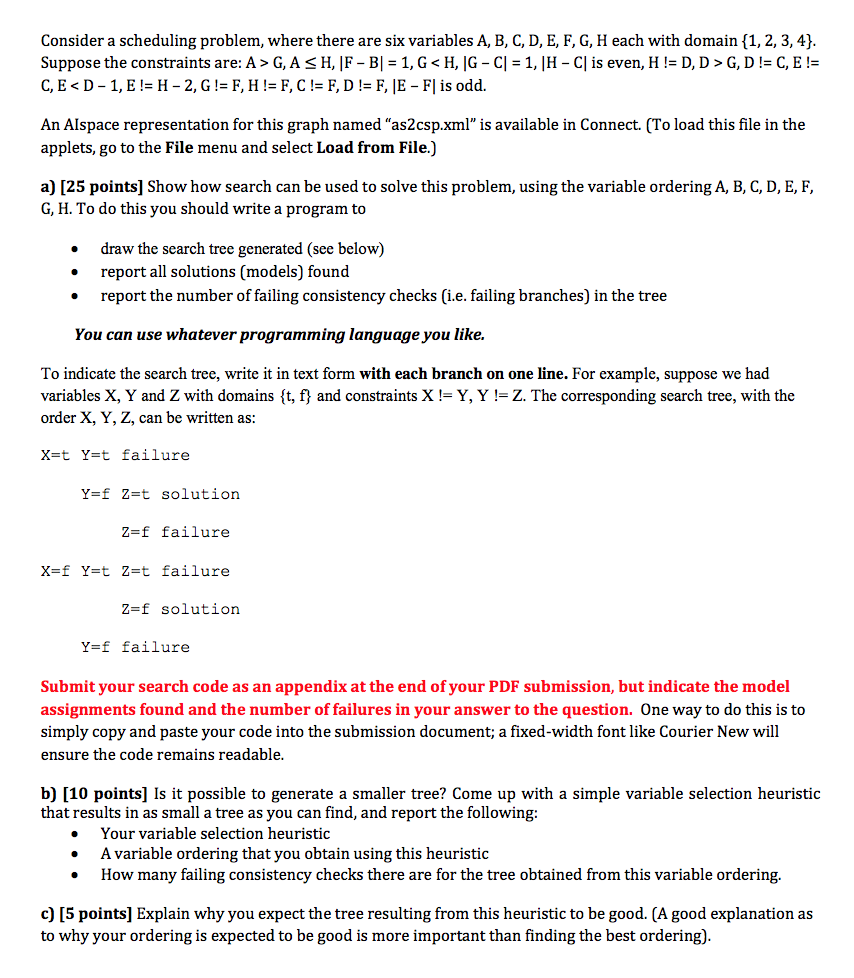 Consider a scheduling problem, where there are six variables A, B,