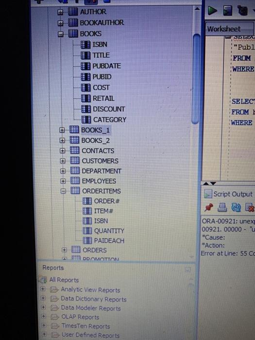  Please use Oracle SQL Developer code. Write a query that shows