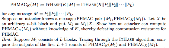 Define a message authentication function PHMAC (Prepend Hash MAC ) via for
