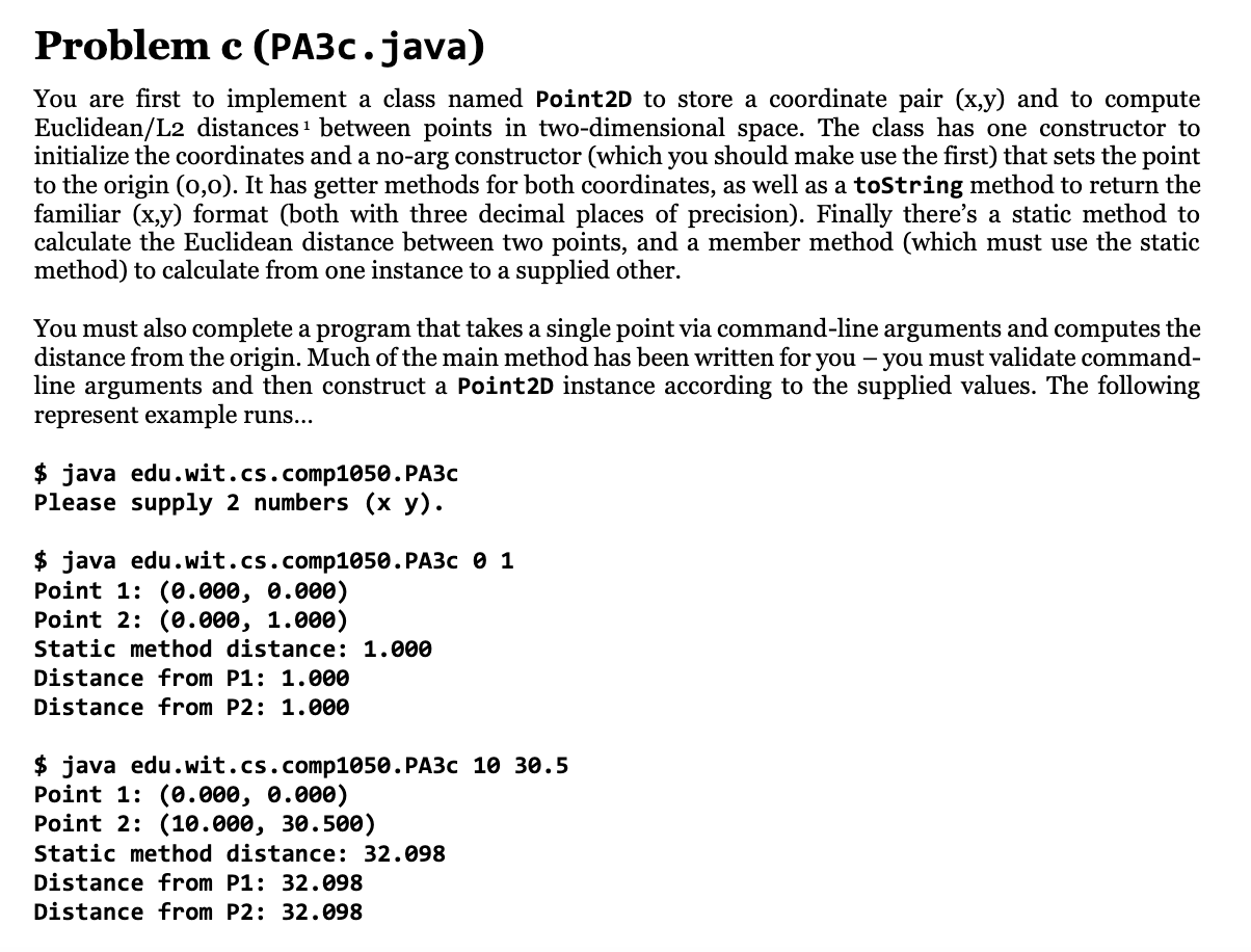  package edu.wit.cs.comp1050; //TODO: document this class public class Point2D { /**