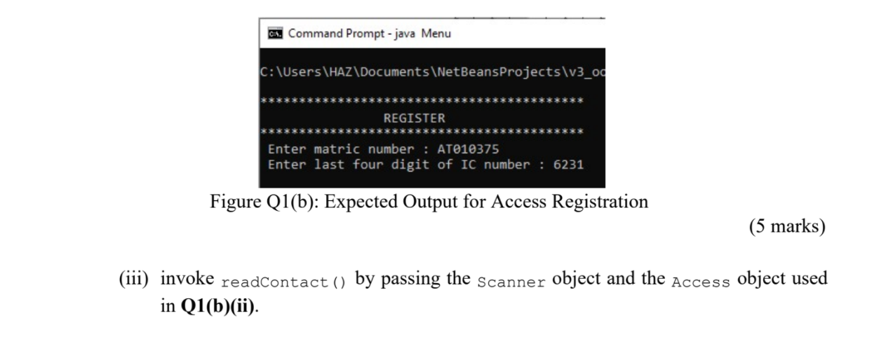 Profile - name : String - contact : int Access # username