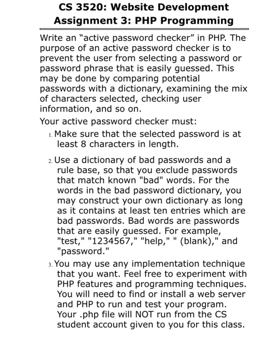  CS 3520: Website Development Assignment 3: PHP Programming Write an "active