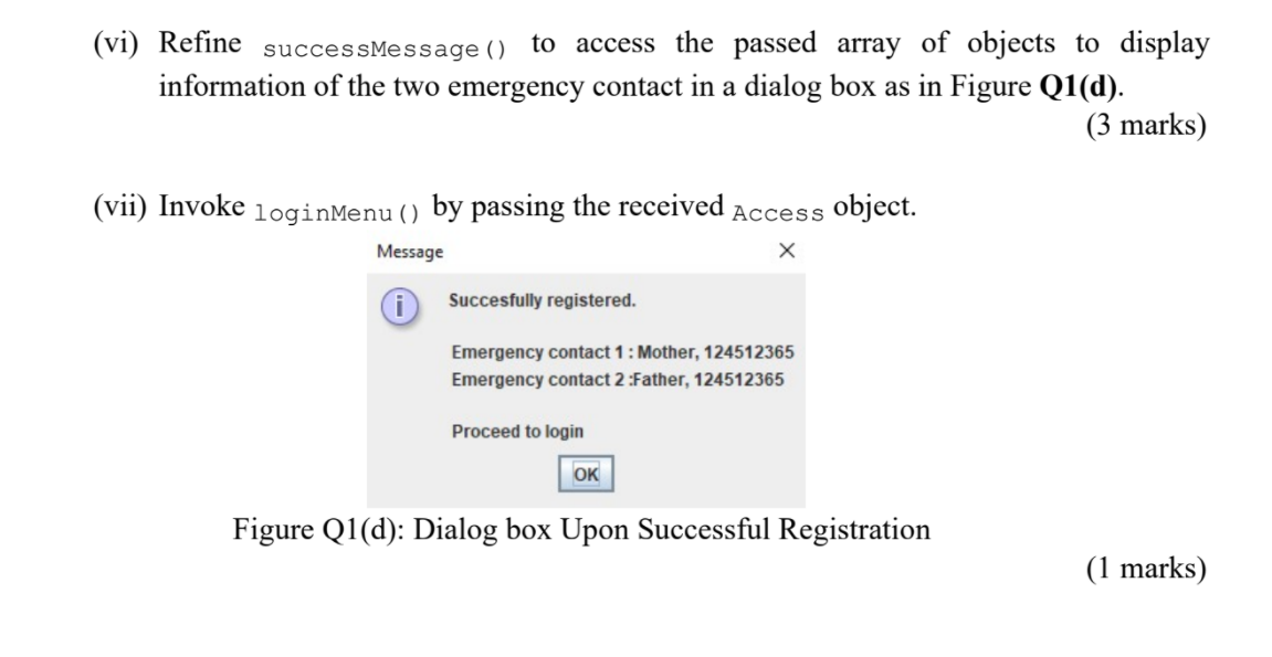 aUser) : void success Message (Access newUser, Profile | contacts) : void