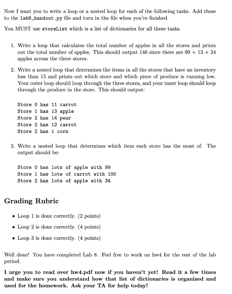 dictionaries and lists of dictionaries which will help with hw4. I supplied