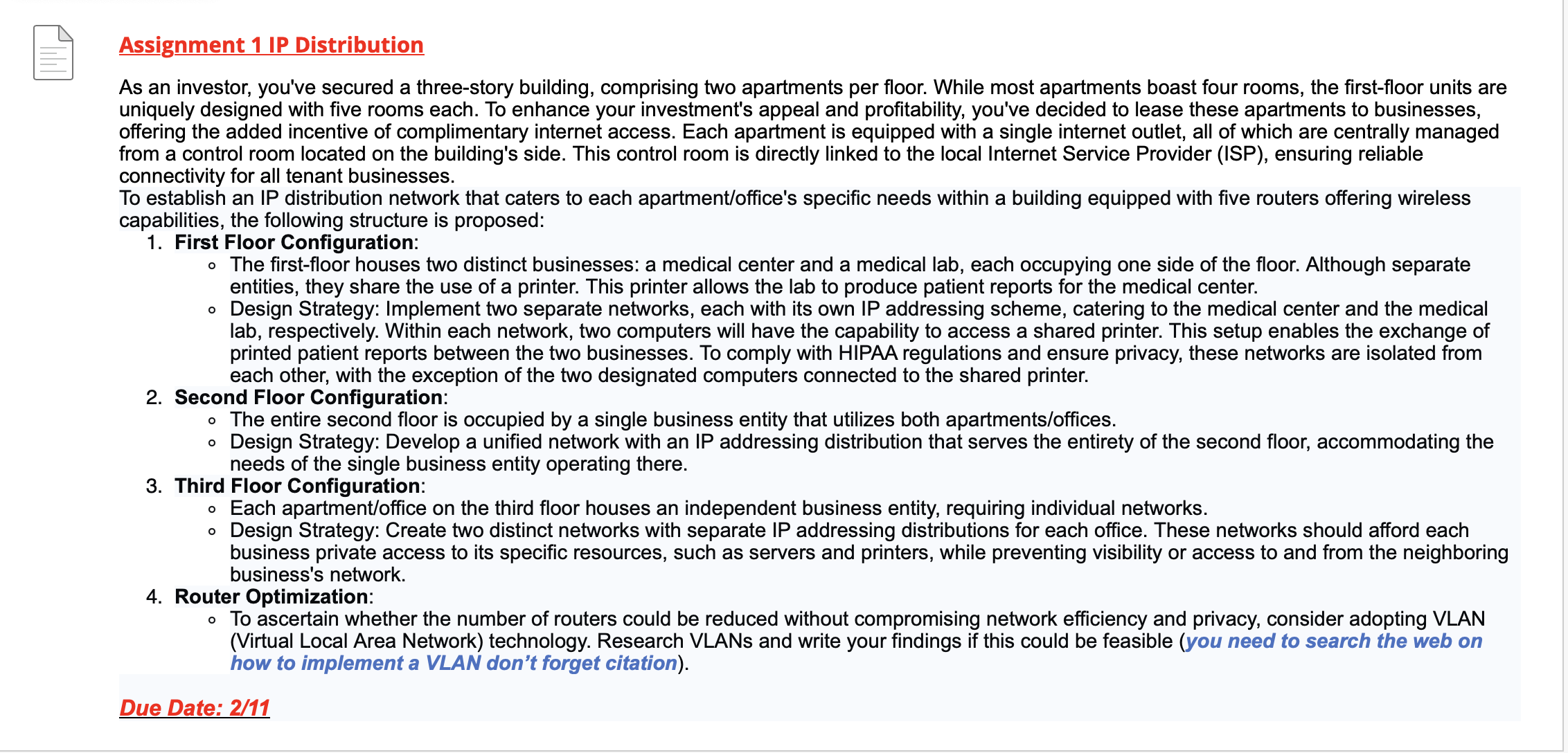  please implement the ip address Assignment 1 IP Distribution As an