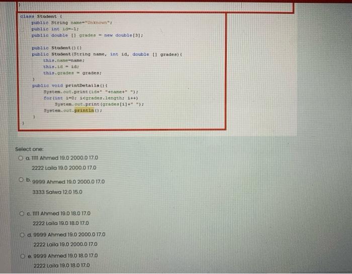 to the console? double Il g= {19,18, 17; Student I) s =