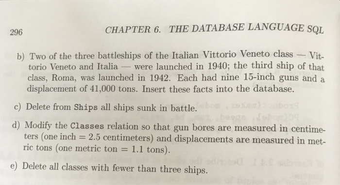 following database modifications, based on the database schema Classes (class, type, country,