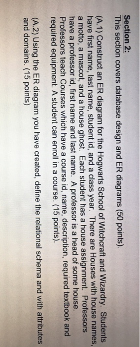  Section 2: This section covers database design and ER diagrams (50