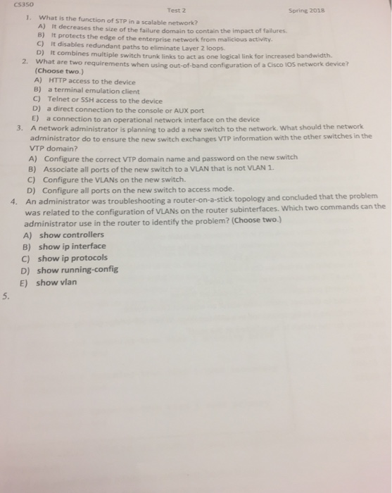  C5350 Test 2 Spring 2018 1. What is the function of
