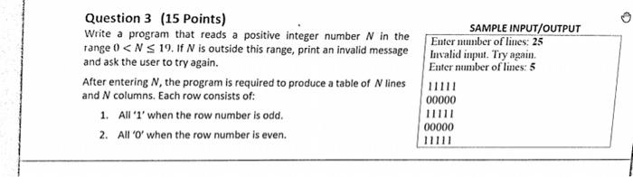 JAVA PROGRAM SAMPLE INPUT/OUTPUT Enter number of lines: 25 Invalid input. Try