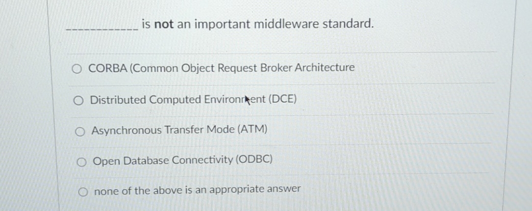  is not an important middleware standard. CORBA (Common Object Request Broker