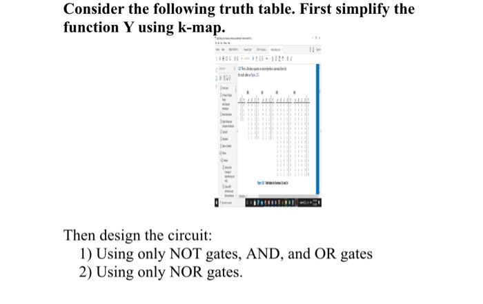  Consider the following truth table. First simplify the function Y using