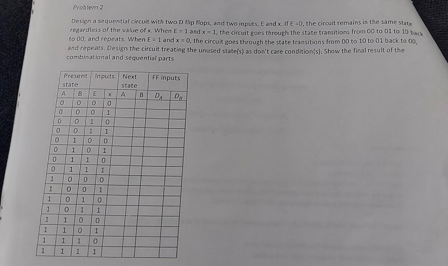  Problem 2 Design a sequential circuit with two D flip flops,