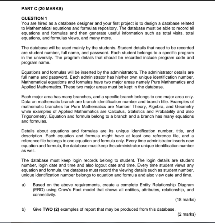 Please answer this!!?? TQ PART C (20 MARKS) QUESTION 1 You