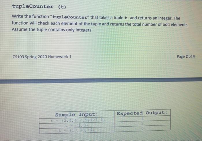 I am using Python on Windows tupleCounter (t) Write the function "tupleCounter"
