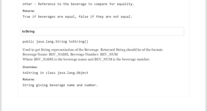 all drink products have, a name and number Field Summary Fields Modifier