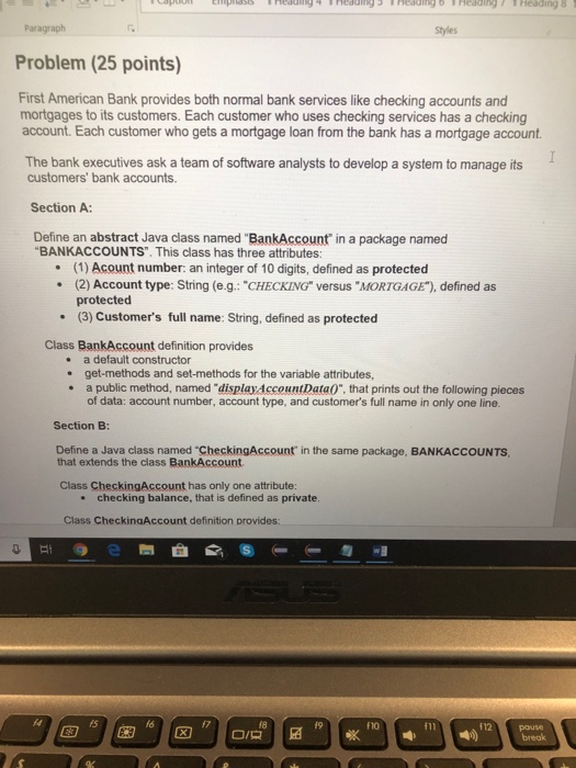  Using Eclipse Paragraph Styles Problem (25 points) First American Bank provides