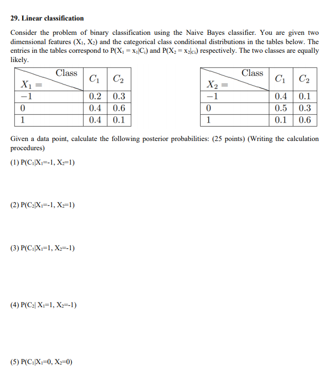 29. Linear classification Consider the problem of binary classification using the