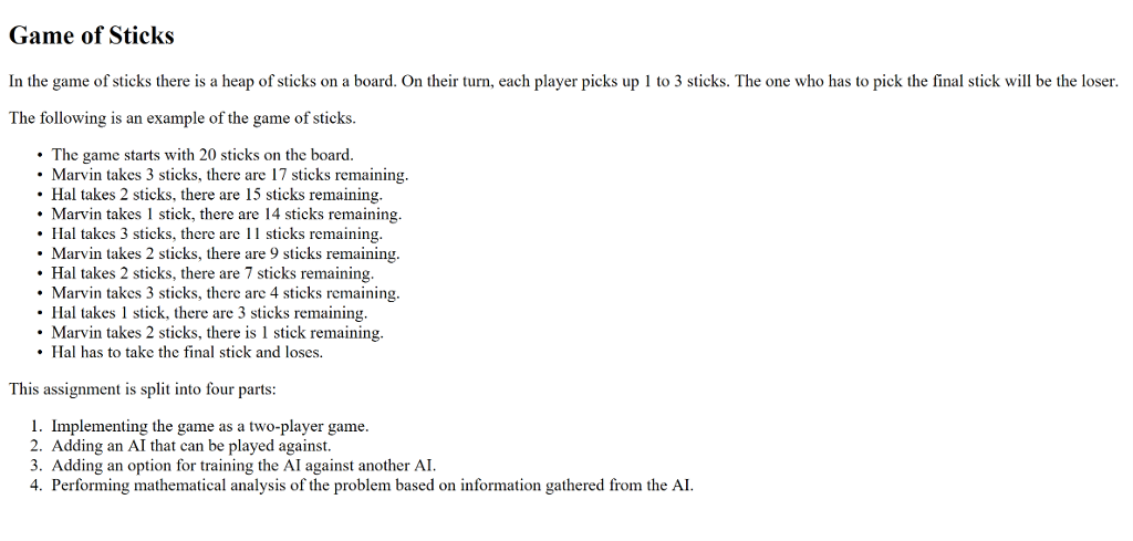 Sticks in MATLAB (adapted from http:/ifty.stanford.edu/2014/laaksonen-vihavainen-game-of-sticks/). The rules of the game are