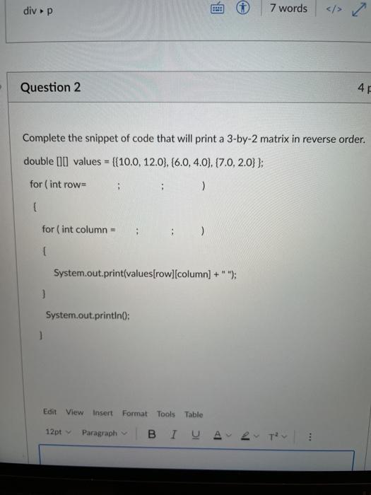 How can you solve this using Java code? divp 7 words Question