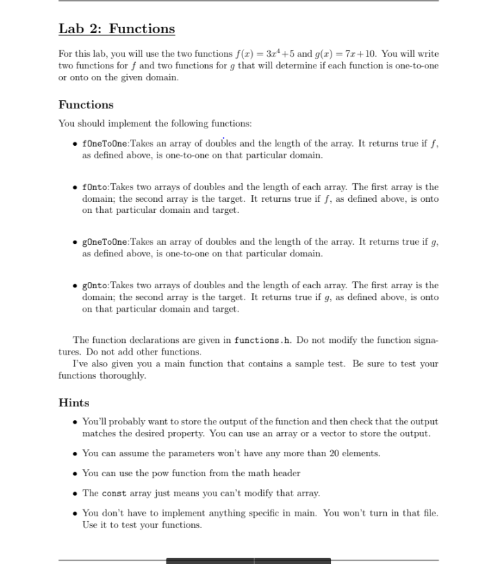 Lab 2: Functions For this lab, you will use the two
