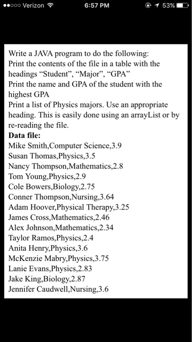  Write a JAVA program to do the following: Print the contents