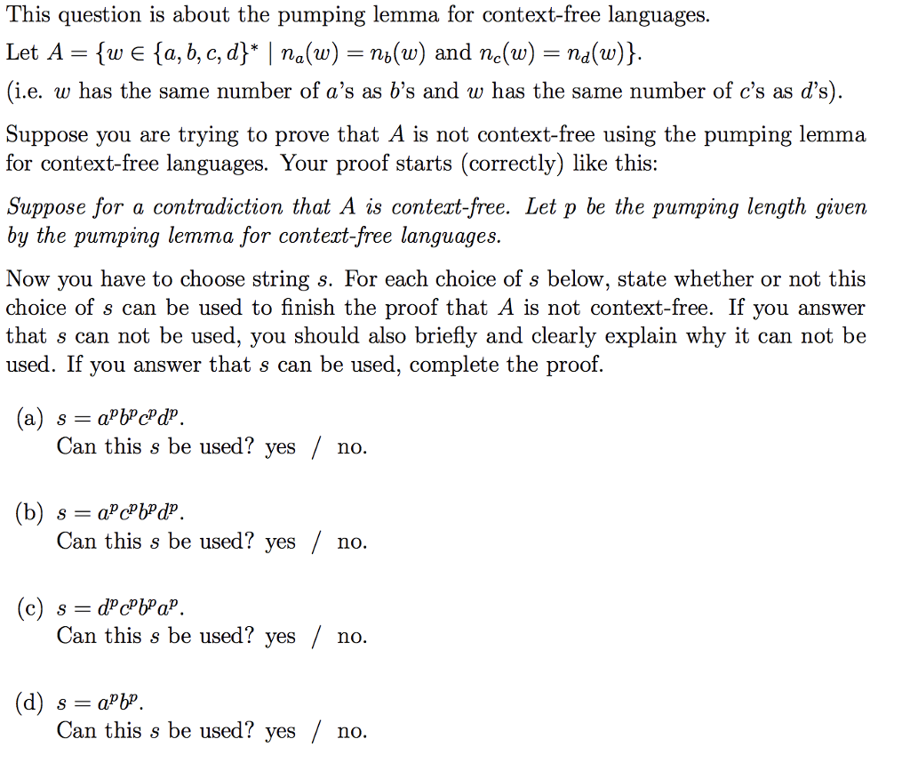 This question is about the pumping lemma for context-free languages. Let