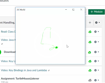 Program that creates a new world with a turtle in it using