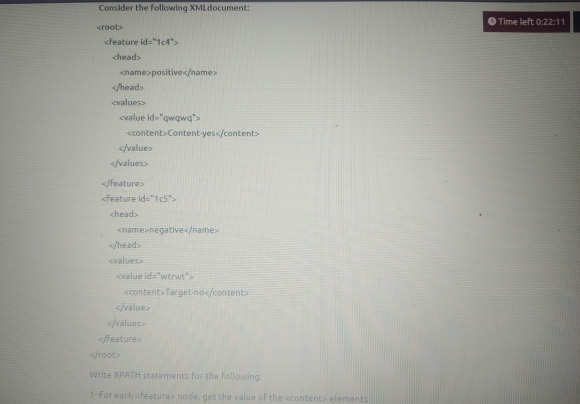  Consider the following XMLdocument: sroots sfeature id="1c4"s sheads snamespositivec/names /heads evaluess