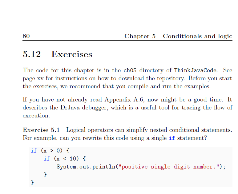  80 Chapter 5 Conditionals and logio 5.12 Exercises The code for
