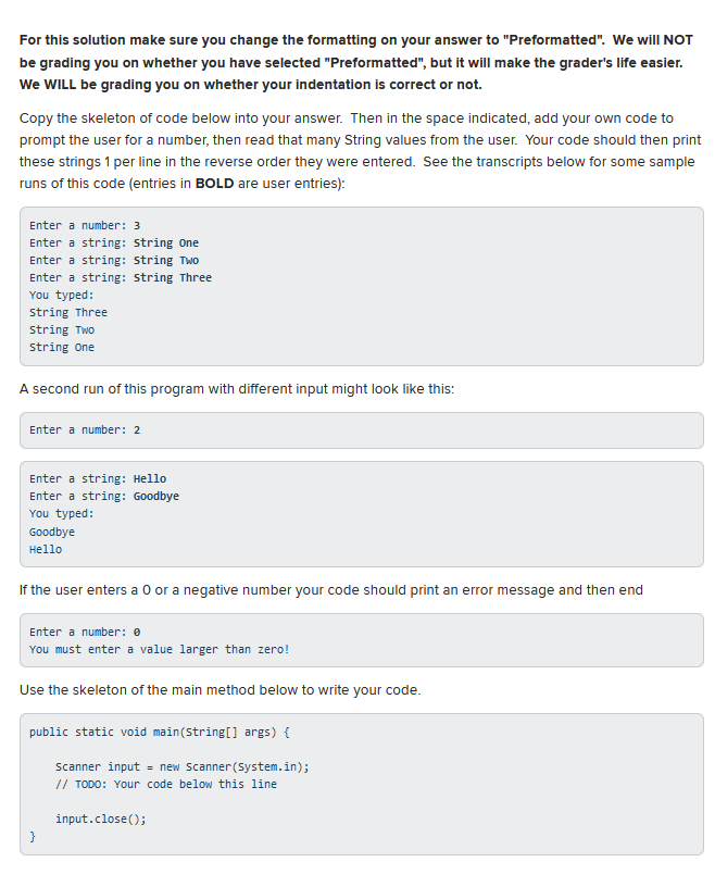 Java using arrays For this solution make sure you change the formatting