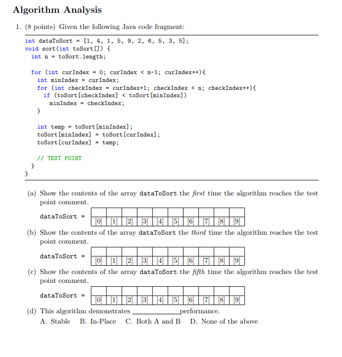 I need help with these sorting algorithm problems. Please answer the (a),