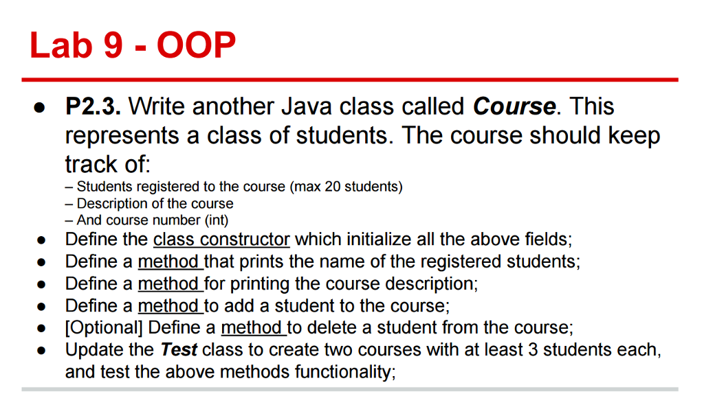 Please comment each line Write another Java class called Course. This represents