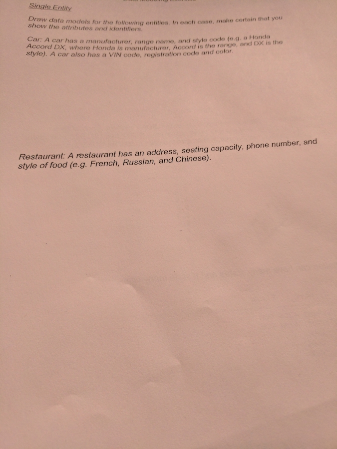 Data Modeling (SQL) Draw date models for the following entities. In each