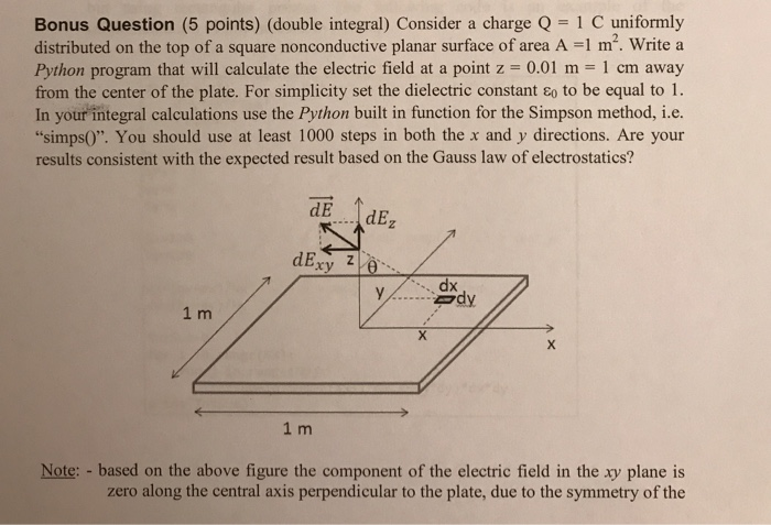  Python question: Bonus Question (5 points) (double integral) Consider a charge