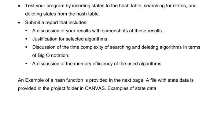 - search for state - delete state - show state hash table