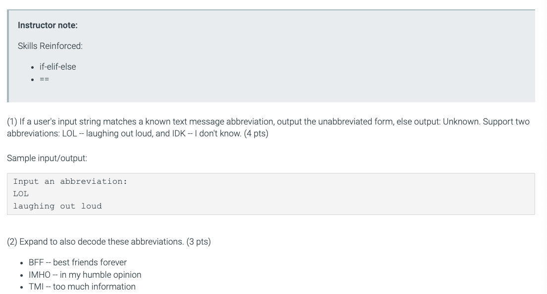Python please! LAB: Text message abbreviation decoder Instructor note: Skills Reinforced: if-elif-else