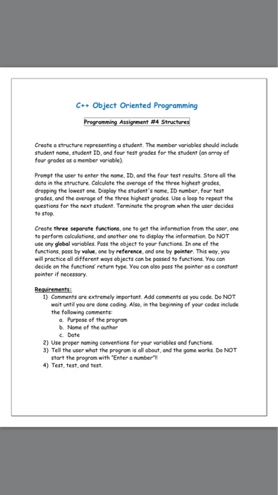  Create a structure representing a student. The member variables should include