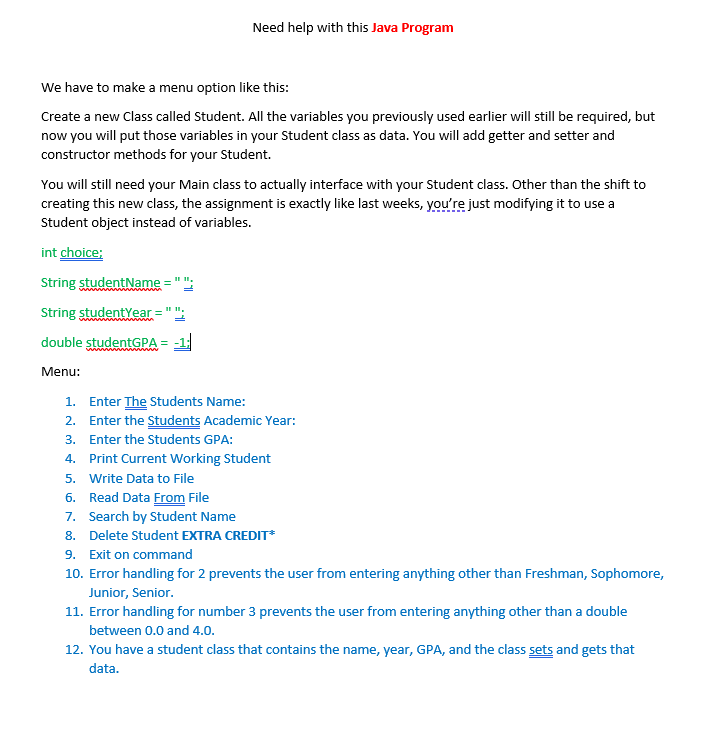 Please help me with this Java HOMEWORK Need help with this Java