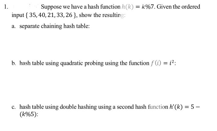  Suppose we have a hash function . Given the ordered input