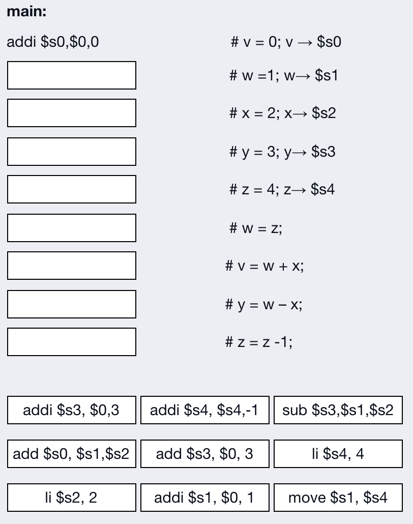 Please translate following C++ code: int v = 0, w = 1,
