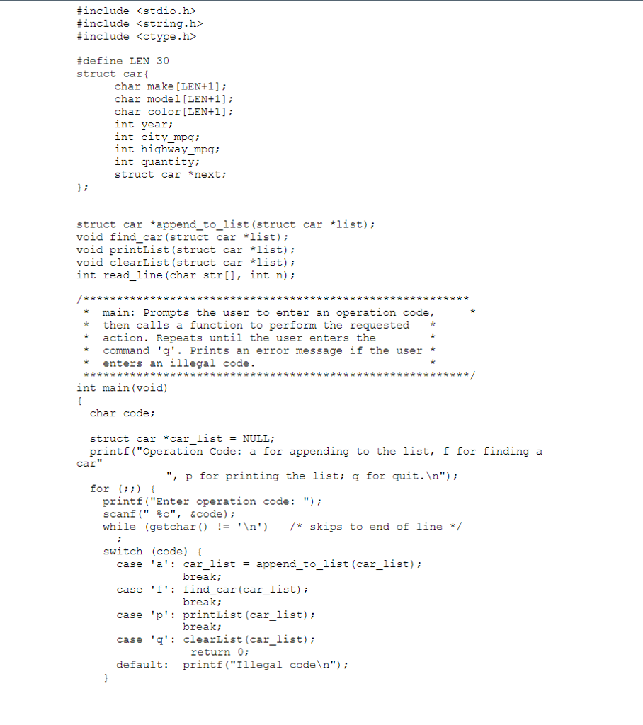 C Program A small car dealer would like to maintain information for