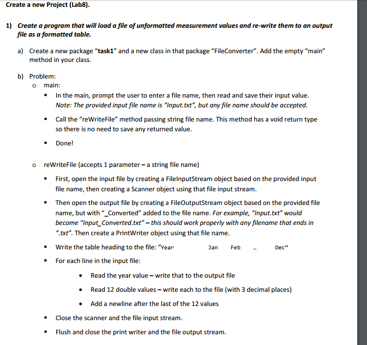  Create a new Project (Lab8) 1) Create a program that will