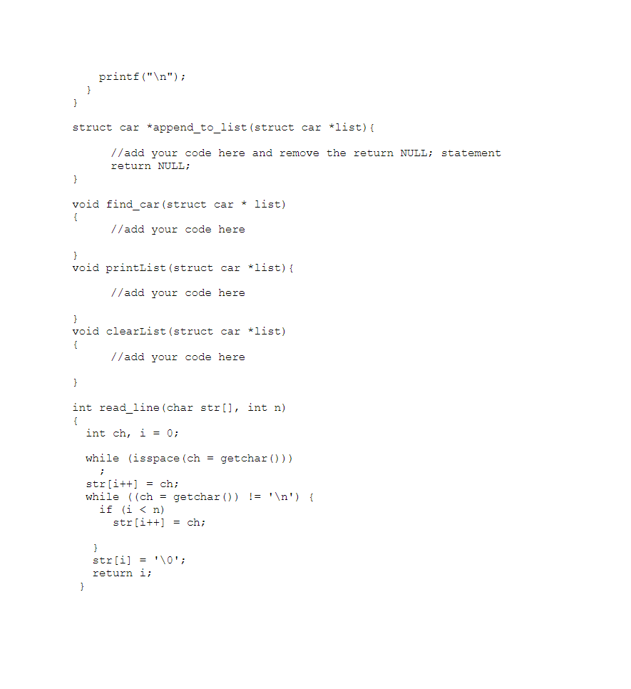 the cars in stock. Each car was stored with the make and