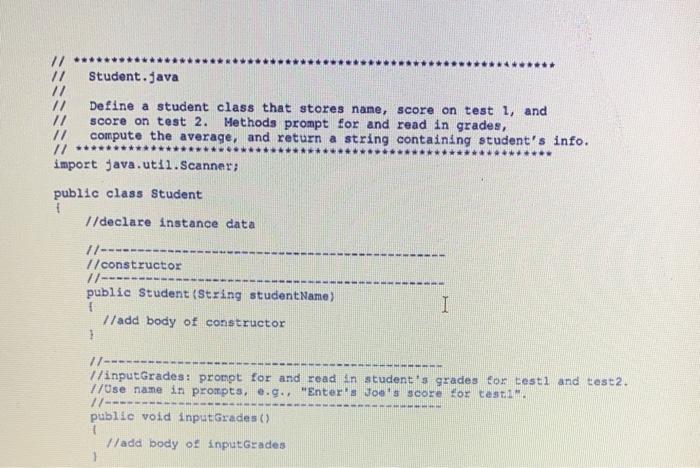 programas follows: Each student will be described by three pleoen of data: