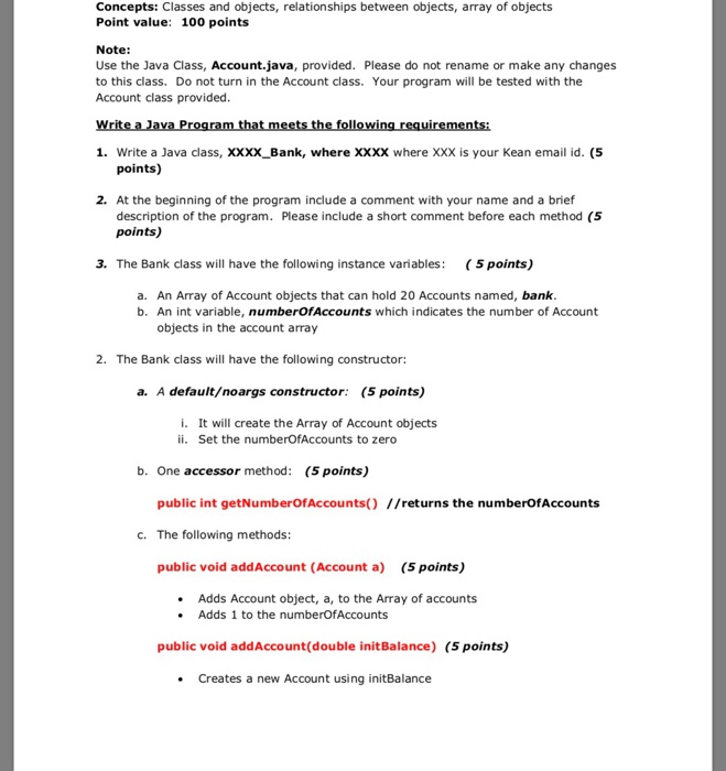  Java Code Concepts: Classes and objects, relationships between objects, array of