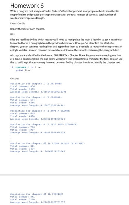  Python Homework 6 Write a program that analyzes Charles Dickens's David