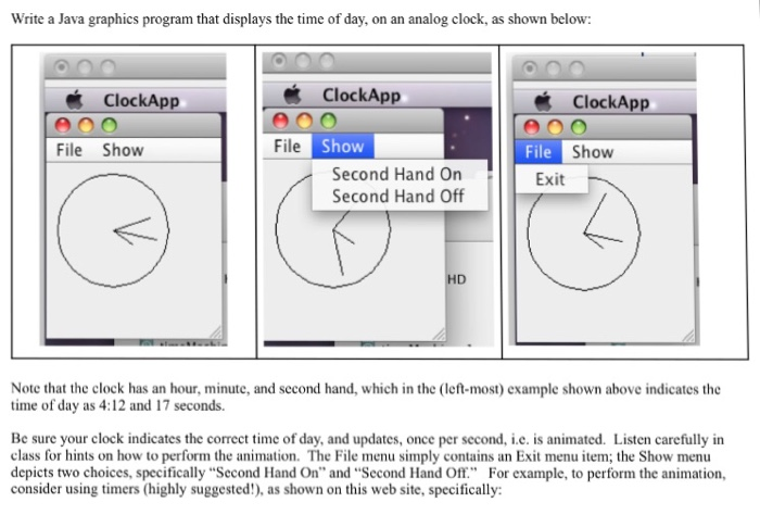  Write a Java graphics program that displays the time of day,